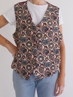 Vintage Bobbie Brooks Cream Christmas Wreath Seasons Greetings Tapestry Vest M